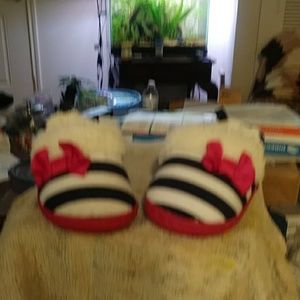 Red and White stripe size 2 slippers